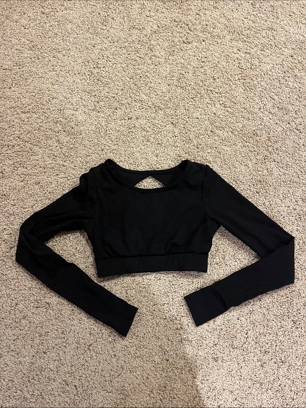 Black Long-Sleeve Cropped Active Top with Back Cutout